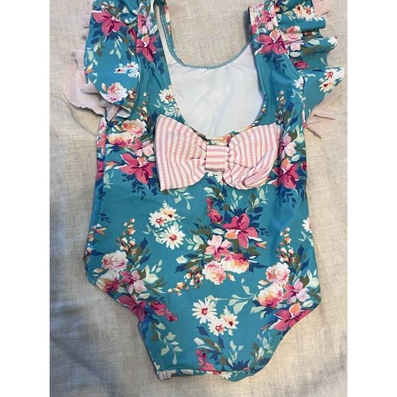 Ruffle Butts One Pieces Baby Girls Swimsuit SIZE 12-18 Blue Turquoise Floral - Picture 6 of 7